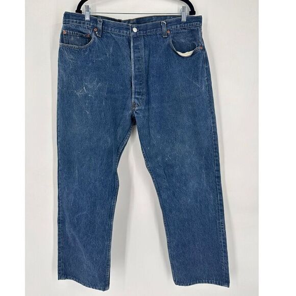 Vintage 80s Levi's 522 Unisex Straight Jeans Blue Denim Medium Wash Size 42x32 - Picture 2 of 16
